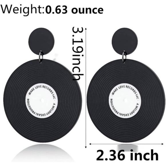 Retro Acrylic Record Earrings Rock Roll 1950's Vinyl Record Earrings Vintage - Picture 2 of 5